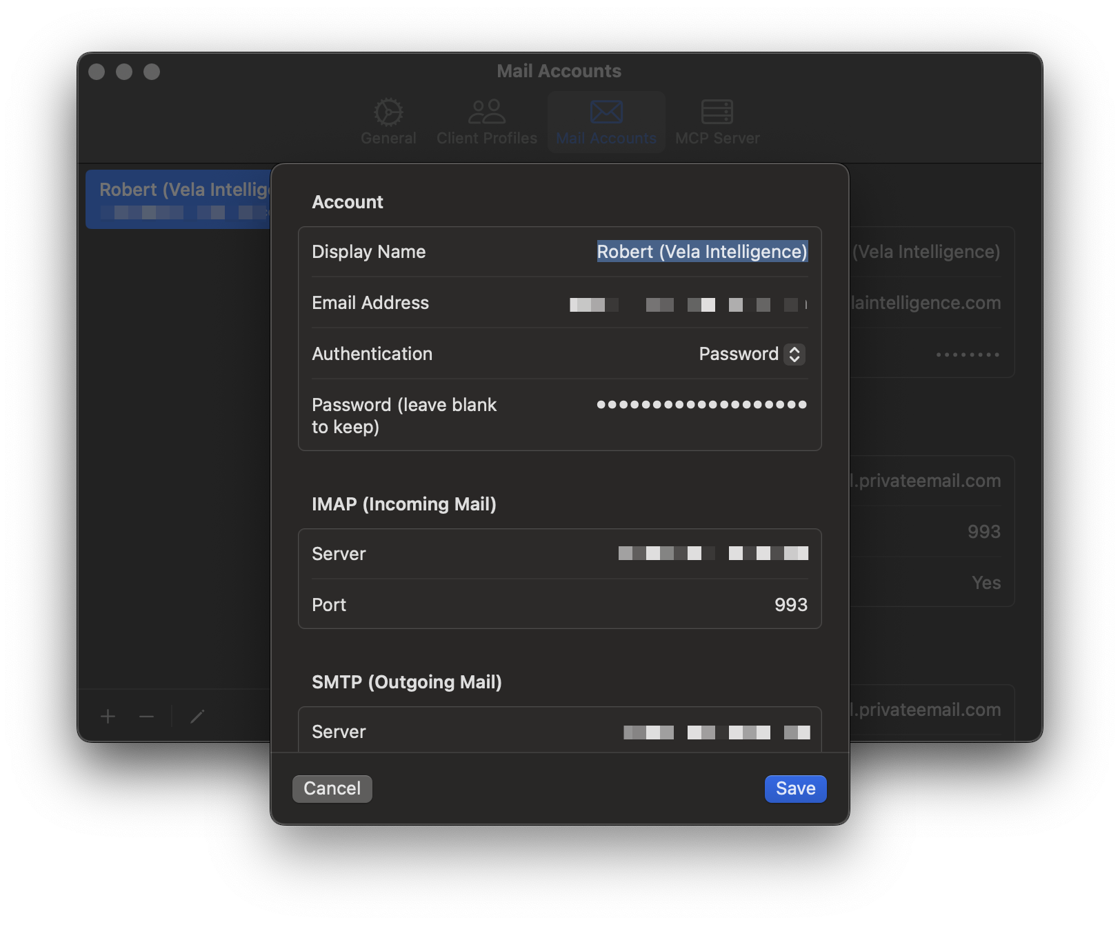 Mail Account settings
